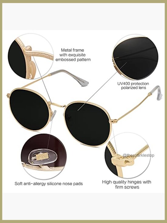 Metal Frame Polarized Sunglasses UV400 Protection Round Retro Shades main image 5